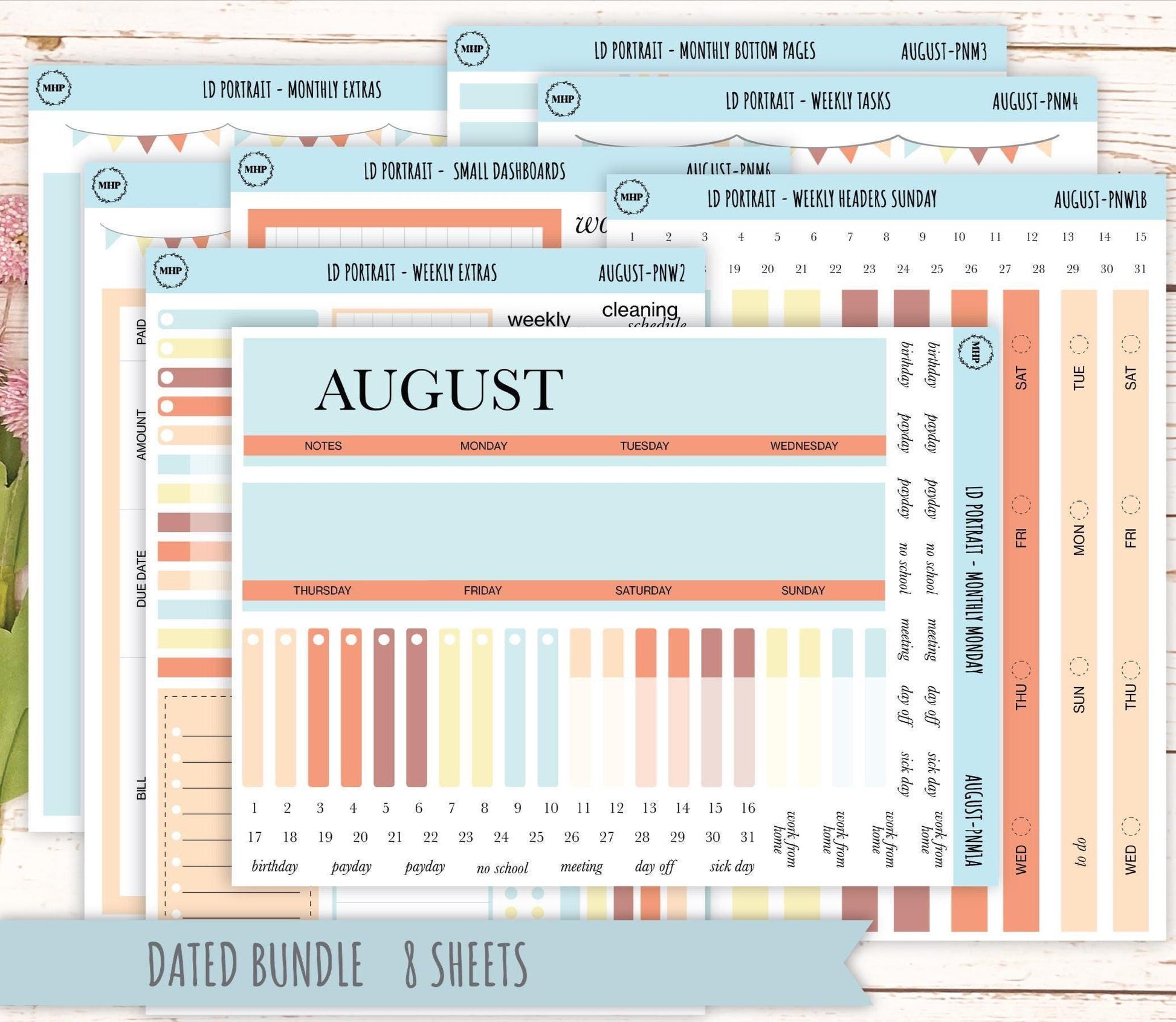 AUGUST Stickers for The Scout Laurel Denise Planner (formerly Portrait Planner). Neutral Color || PN