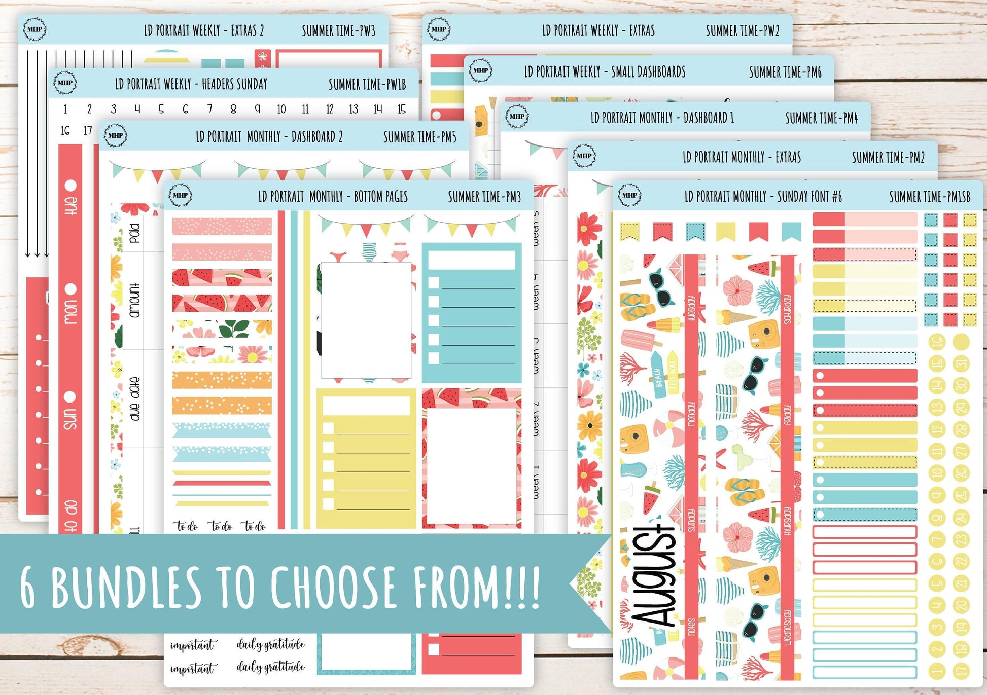 AUGUST Stickers for The Scout Laurel Denise Planner (formerly Portrait Planner). "Summer Time4" || PST
