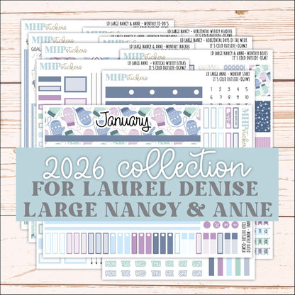 JANUARY 2026 Stickers for Large Nancy & Anne Planners (Formerly Original Size). For Laurel Denise Planners. "It's Cold Outside" || OG