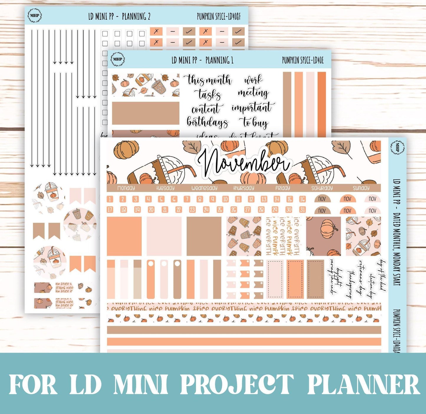 NOVEMBER Stickers for The Rose Small Laurel Denise Planner (Formerly Mini Project Planner) "Pumpkin Spice" || LD408PS