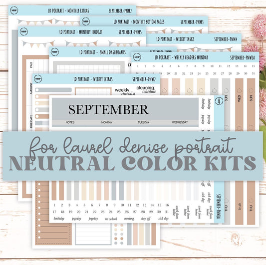 SEPTEMBER Stickers for The Scout Laurel Denise Planner (formerly Portrait Planner). Neutral Color || PN
