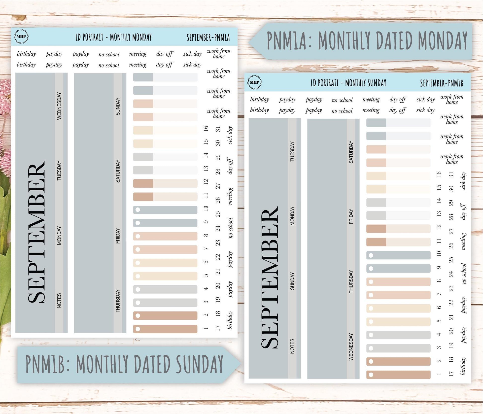 SEPTEMBER Stickers for The Scout Laurel Denise Planner (formerly Portrait Planner). Neutral Color || PN