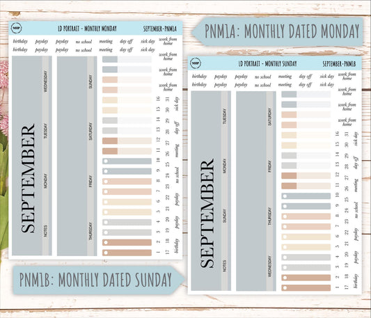 SEPTEMBER Stickers for The Scout Laurel Denise Planner (formerly Portrait Planner). Neutral Color || PN