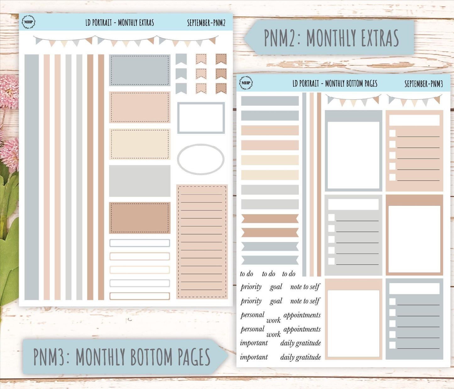 SEPTEMBER Stickers for The Scout Laurel Denise Planner (formerly Portrait Planner). Neutral Color || PN