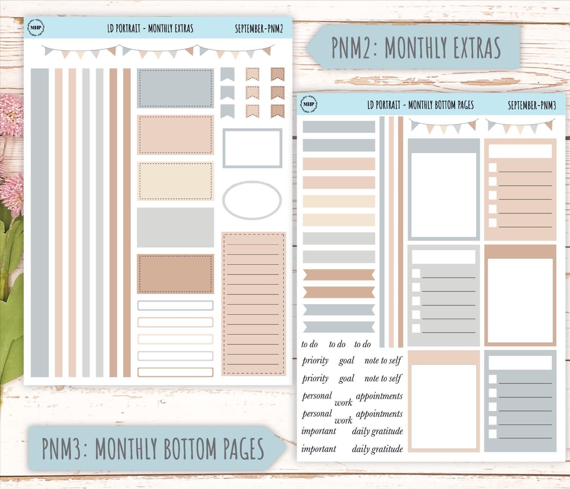 SEPTEMBER Stickers for The Scout Laurel Denise Planner (formerly Portrait Planner). Neutral Color || PN