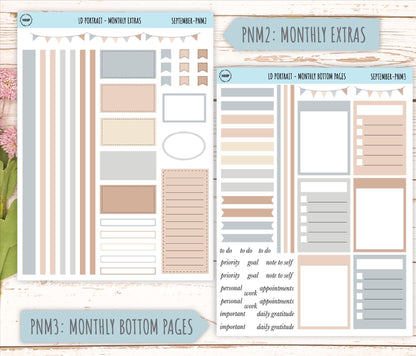 SEPTEMBER Stickers for The Scout Laurel Denise Planner (formerly Portrait Planner). Neutral Color || PN