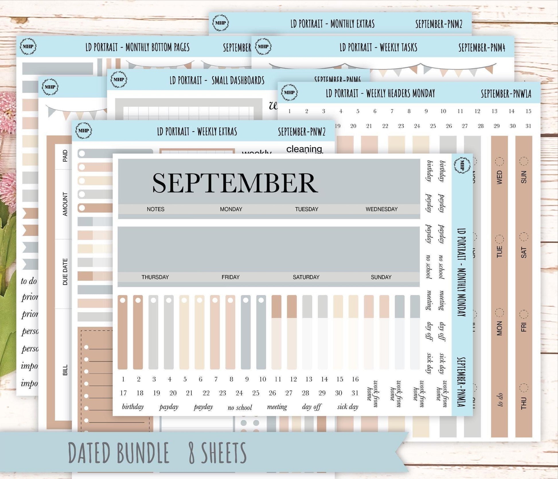 SEPTEMBER Stickers for The Scout Laurel Denise Planner (formerly Portrait Planner). Neutral Color || PN