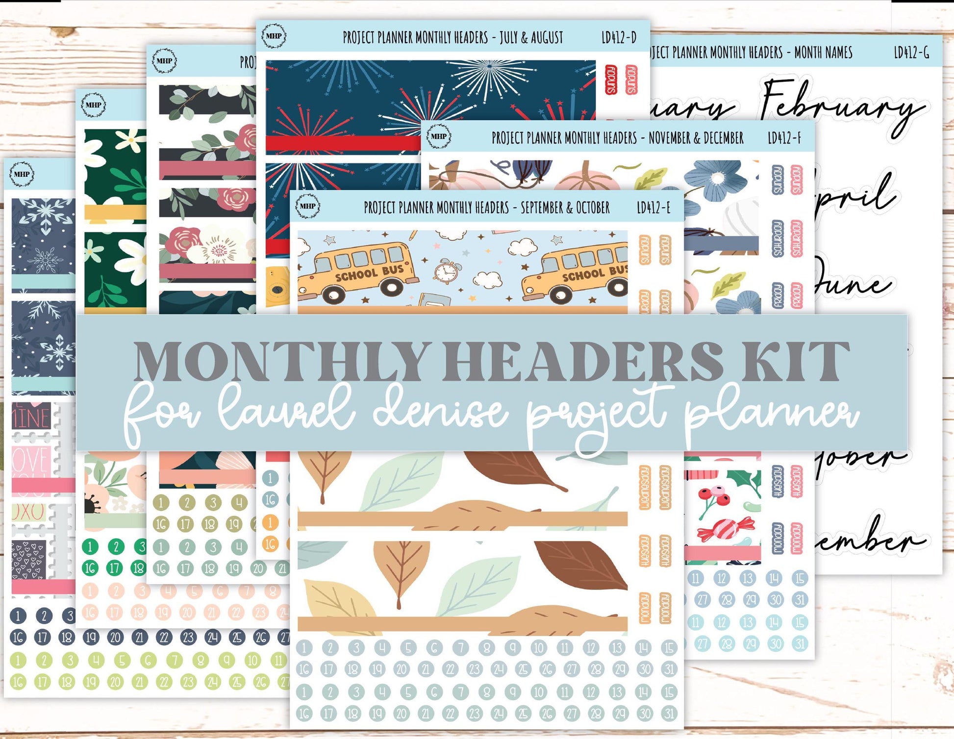 Monthly Headers Set for Laurel Denise The Rose Large Laurel Denise Planner (Formerly Project Planner) || LD412