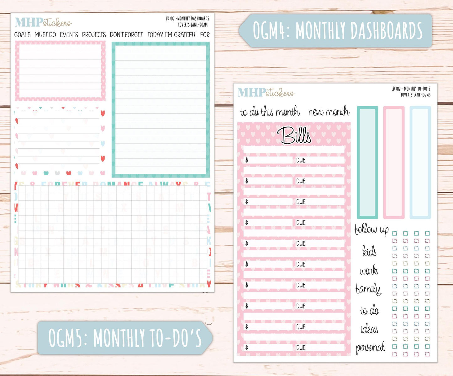 FEBRUARY 2025 Stickers for Large size Horizontal & Vertical Laurel Denise Planners. (Formerly Original Size) "Lover's Lane" || OGLL