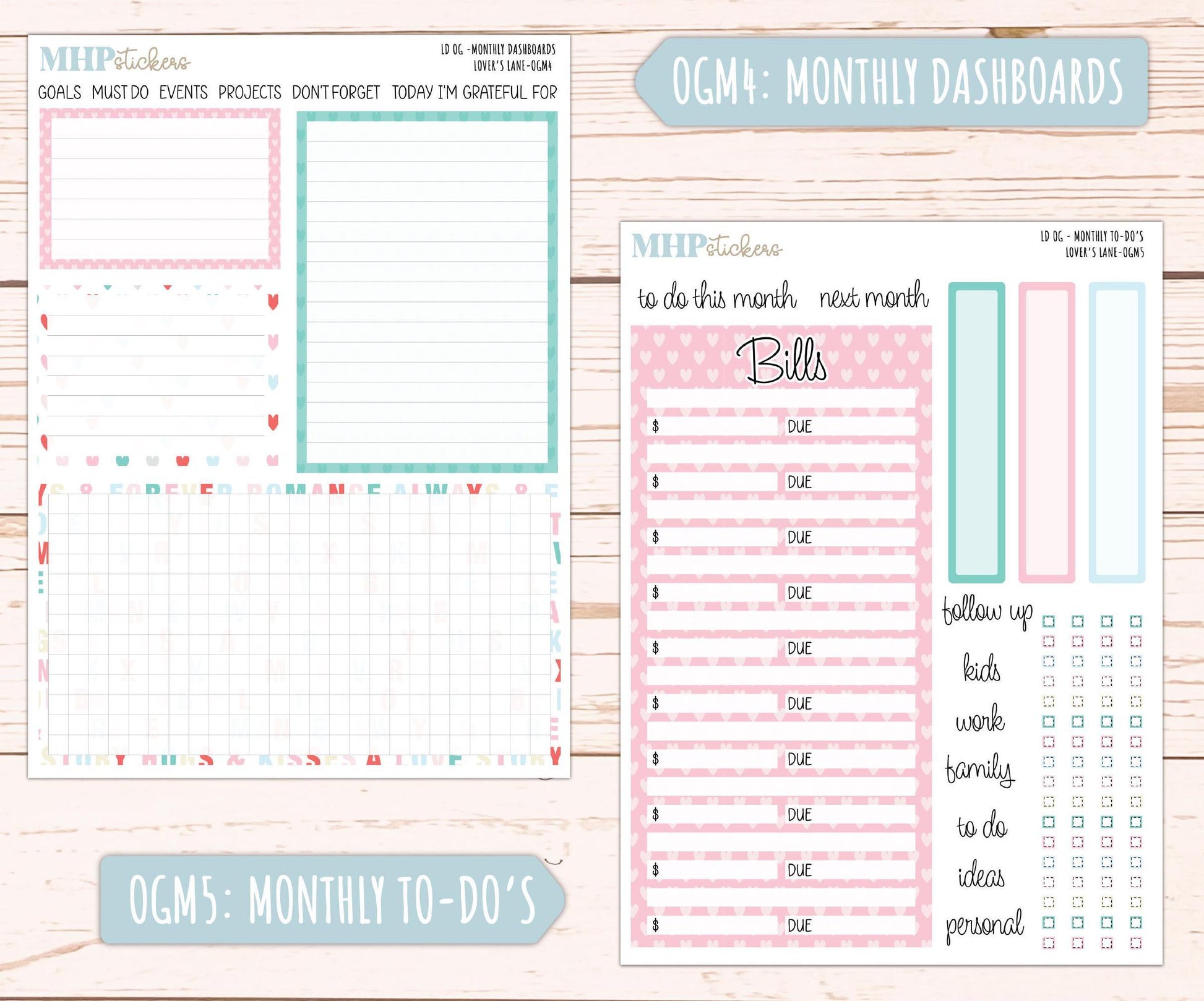 FEBRUARY 2025 Stickers for Large size Horizontal & Vertical Laurel Denise Planners. (Formerly Original Size) "Lover's Lane" || OGLL