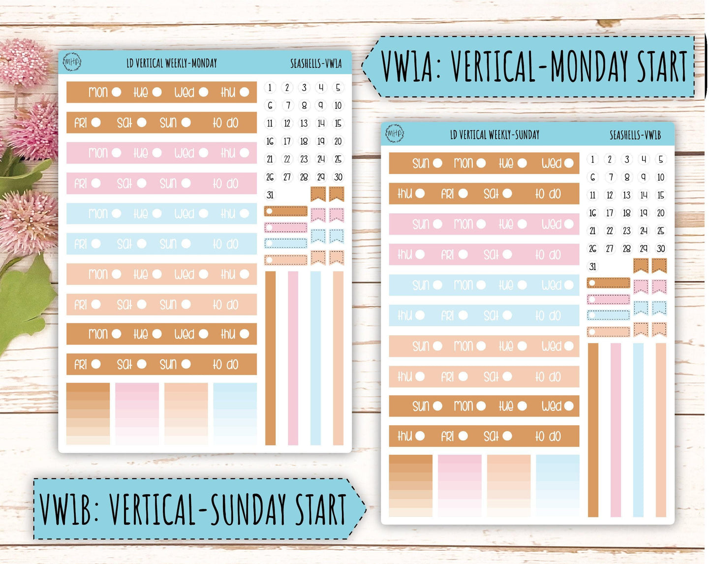 August Stickers for Large size Horizontal & Vertical Laurel Denise Planner. (Formerly Original or Standar Size) "Seashells" || MPSSH