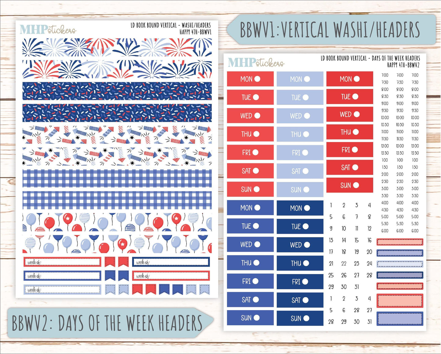 July 2025 Stickers for The Mae & The Kristy Laurel Denise Planners ( Formerly Book Bound Planner) "Happy 4th" || BB