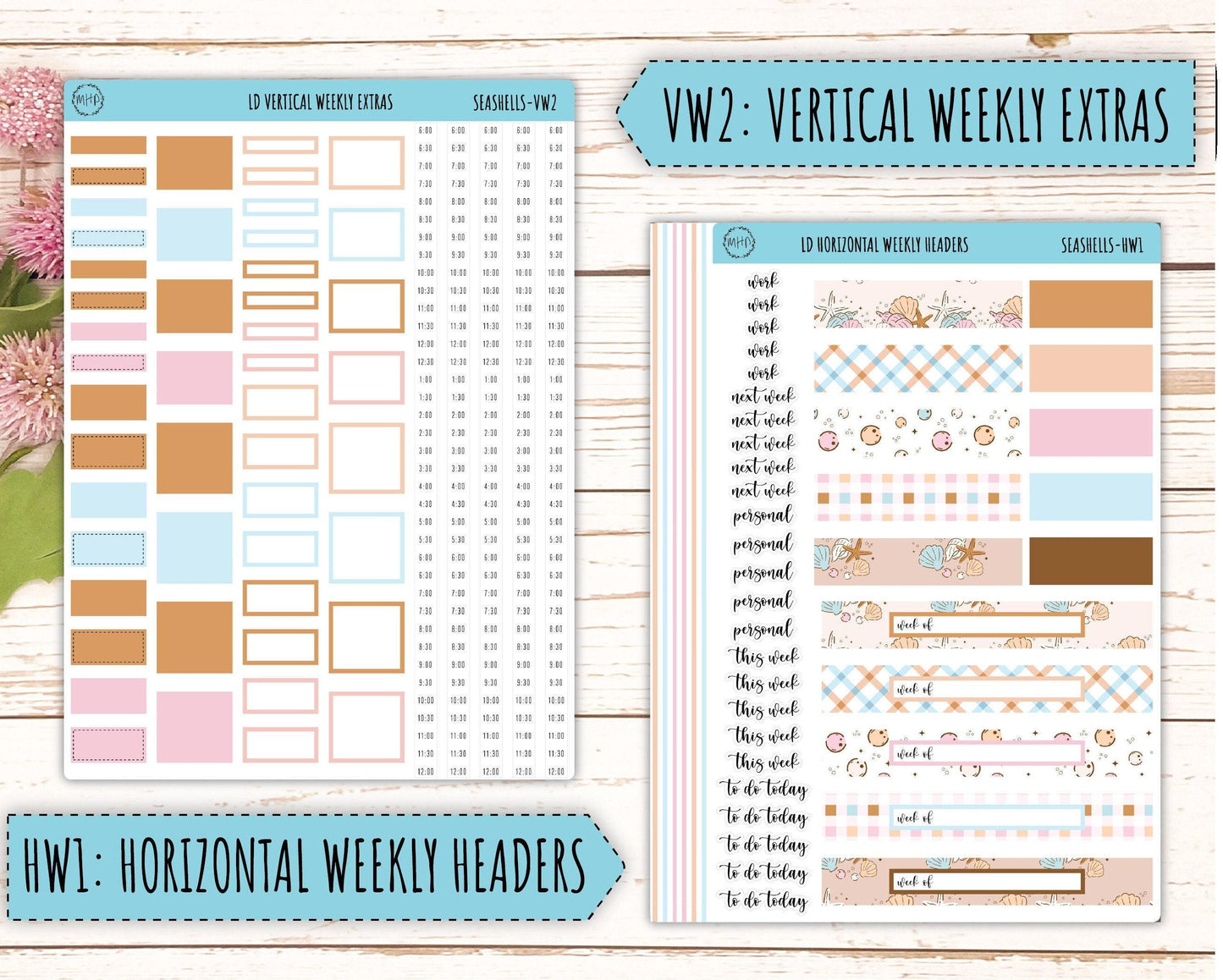 August Stickers for Large size Horizontal & Vertical Laurel Denise Planner. (Formerly Original or Standar Size) "Seashells" || MPSSH
