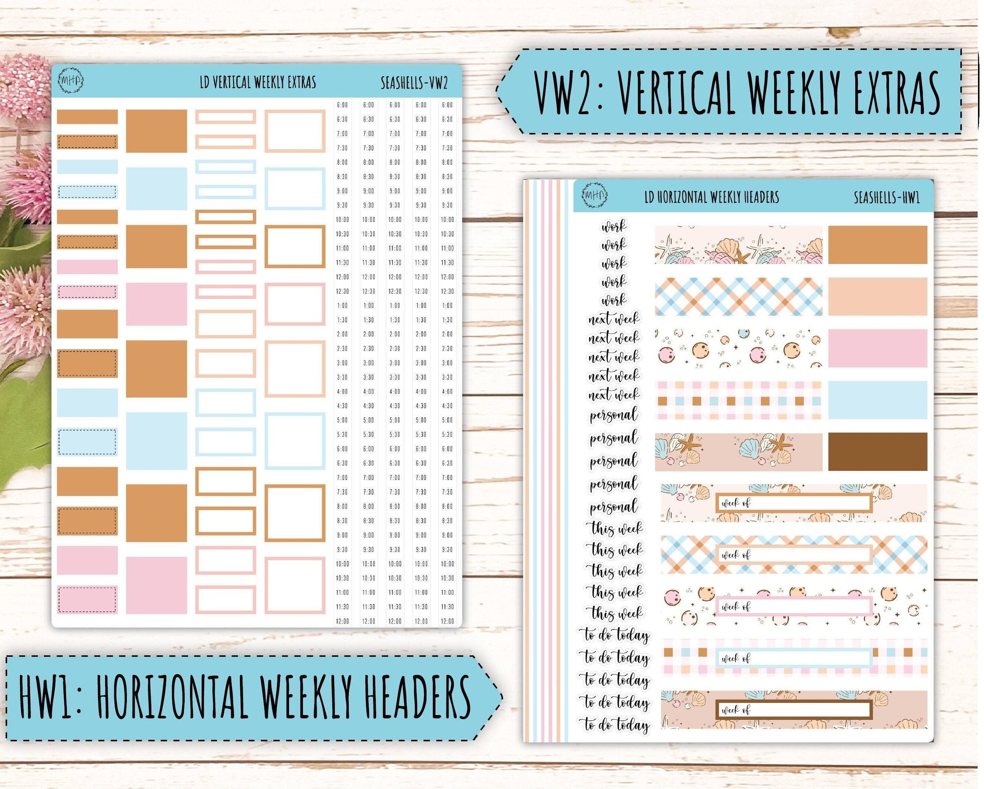 August Stickers for Large size Horizontal & Vertical Laurel Denise Planner. (Formerly Original or Standar Size) "Seashells" || MPSSH
