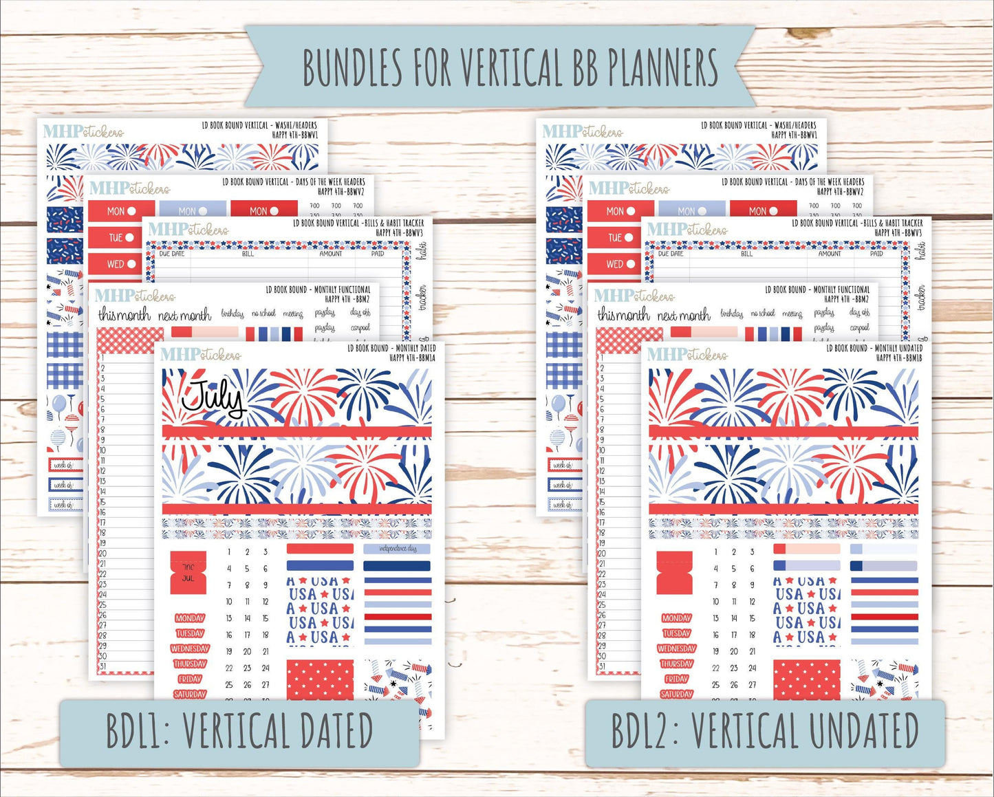 July 2025 Stickers for The Mae & The Kristy Laurel Denise Planners ( Formerly Book Bound Planner) "Happy 4th" || BB