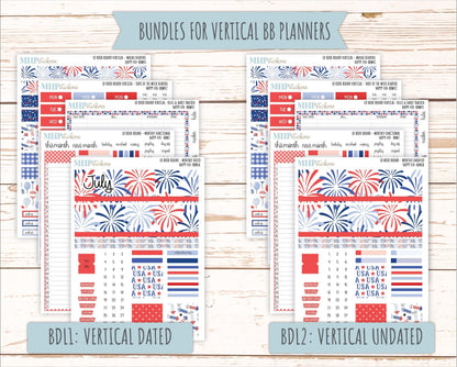 July 2025 Stickers for The Mae & The Kristy Laurel Denise Planners ( Formerly Book Bound Planner) "Happy 4th" || BB