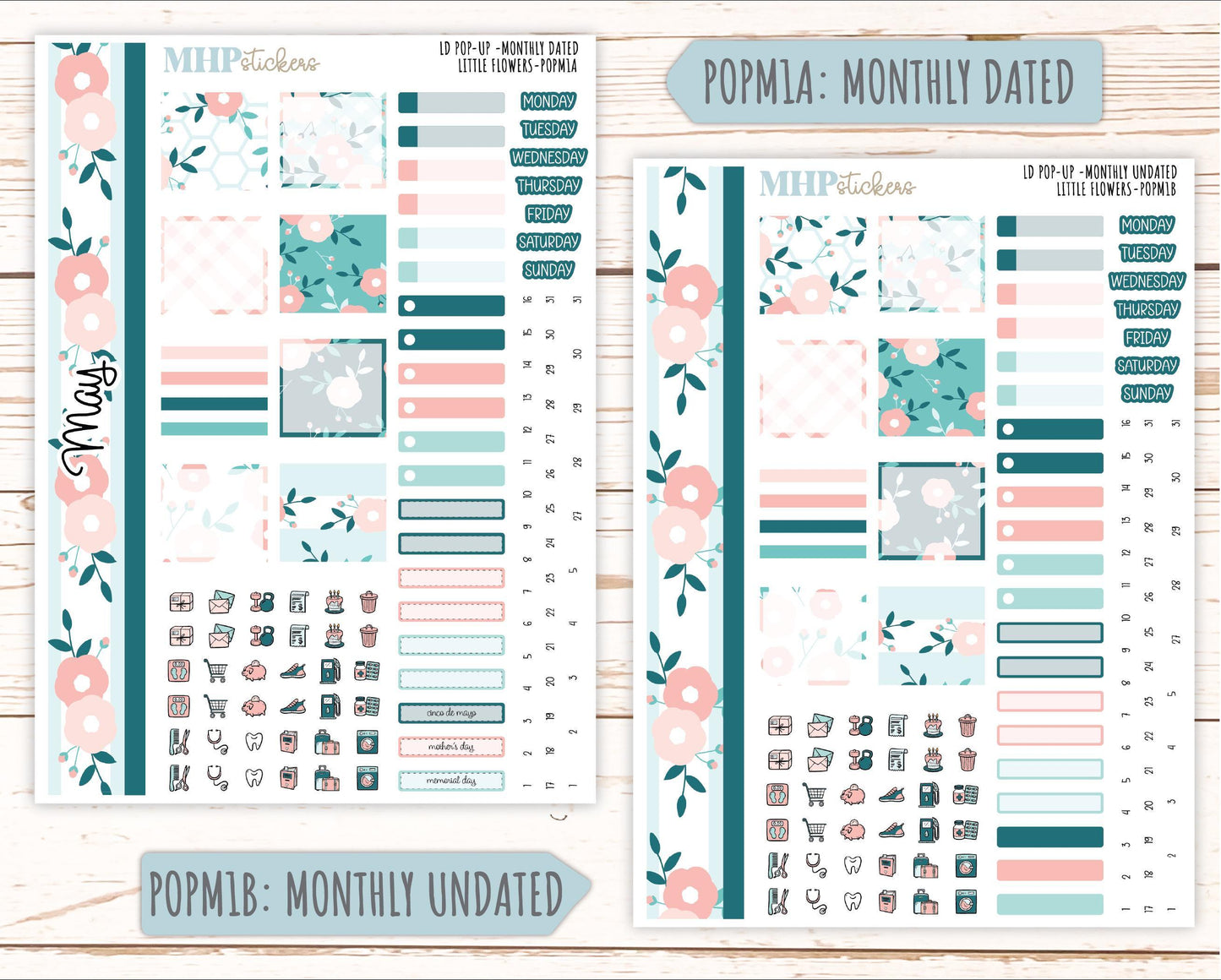 May 2025 Stickers for The Jo Laurel Denise Planner (Formerly Pop-Up Planner) "Little Flowers" || POPLF