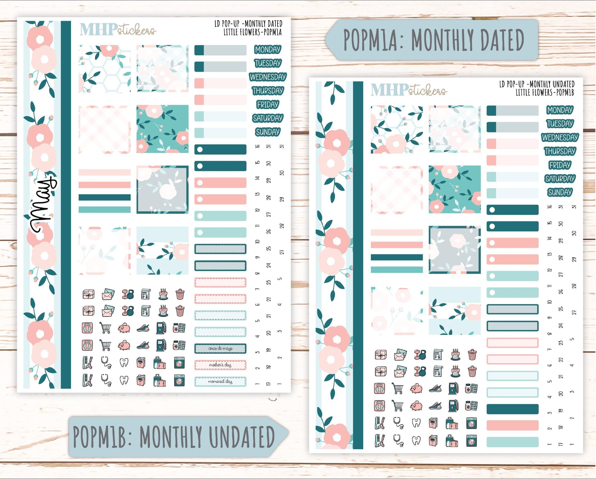 May 2025 Stickers for The Jo Laurel Denise Planner (Formerly Pop-Up Planner) "Little Flowers" || POPLF