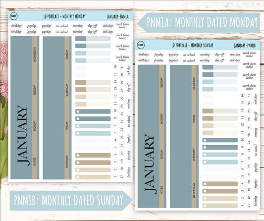 JANUARY Stickers for The Scout Laurel Denise Planner (formerly Portrait Planner). Neutral Color || PN-JAN
