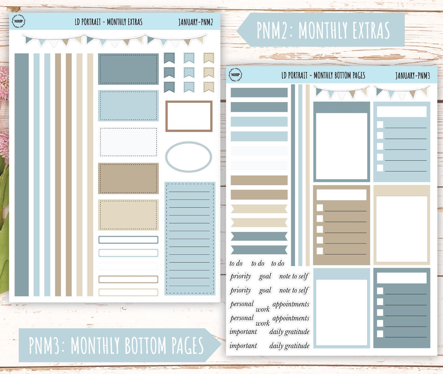 JANUARY Stickers for The Scout Laurel Denise Planner (formerly Portrait Planner). Neutral Color || PN-JAN