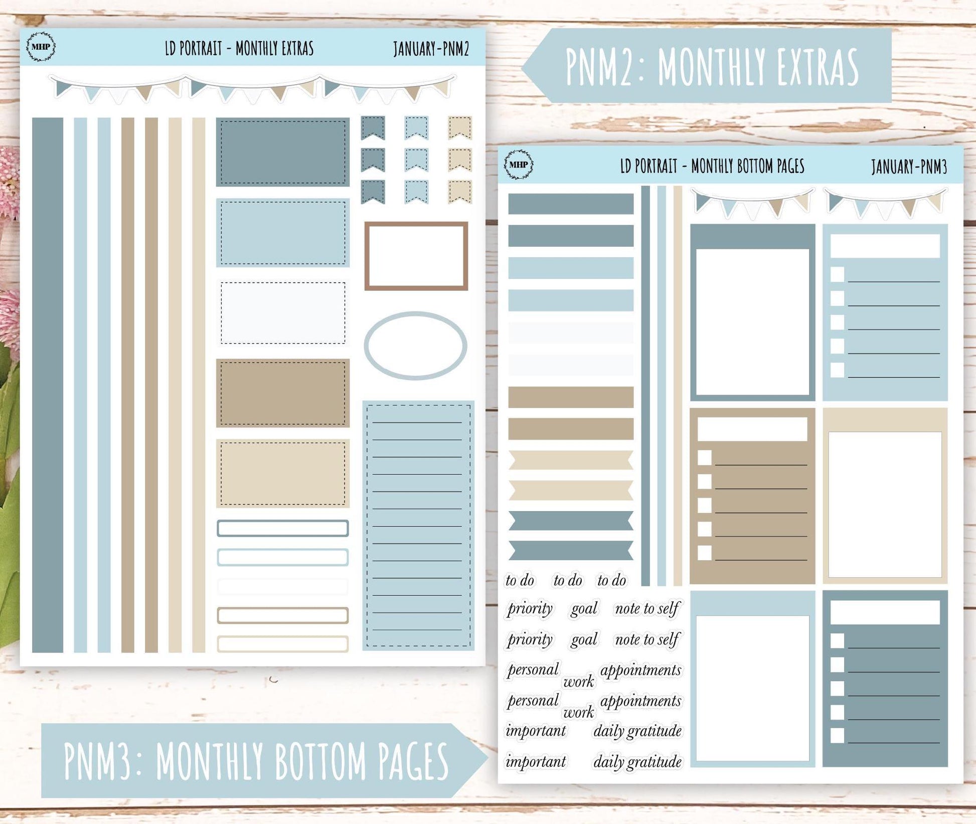 JANUARY Stickers for The Scout Laurel Denise Planner (formerly Portrait Planner). Neutral Color || PN-JAN