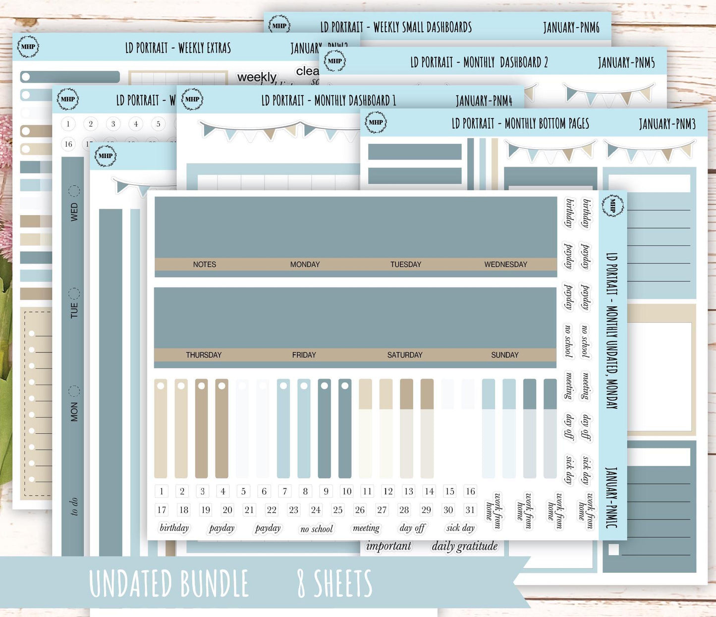 JANUARY Stickers for The Scout Laurel Denise Planner (formerly Portrait Planner). Neutral Color || PN-JAN