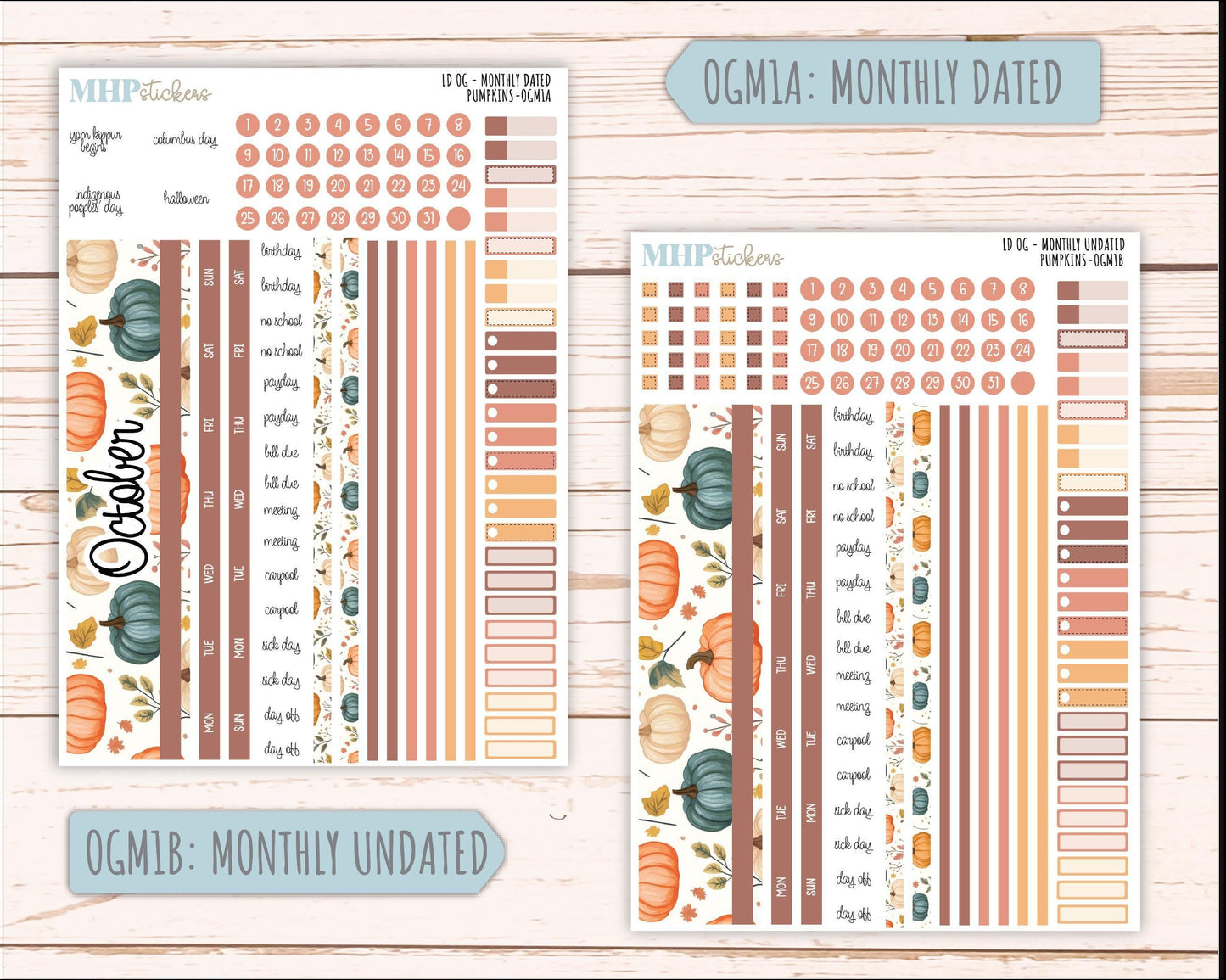 OCTOBER 2025 Stickers for Large size Horizontal & Vertical Laurel Denise Planners. (Formerly Original Size) "Pumpkins" || OG