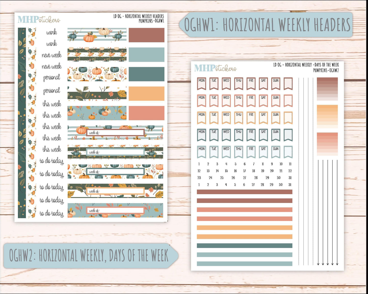 OCTOBER 2025 Stickers for Large size Horizontal & Vertical Laurel Denise Planners. (Formerly Original Size) "Pumpkins" || OG