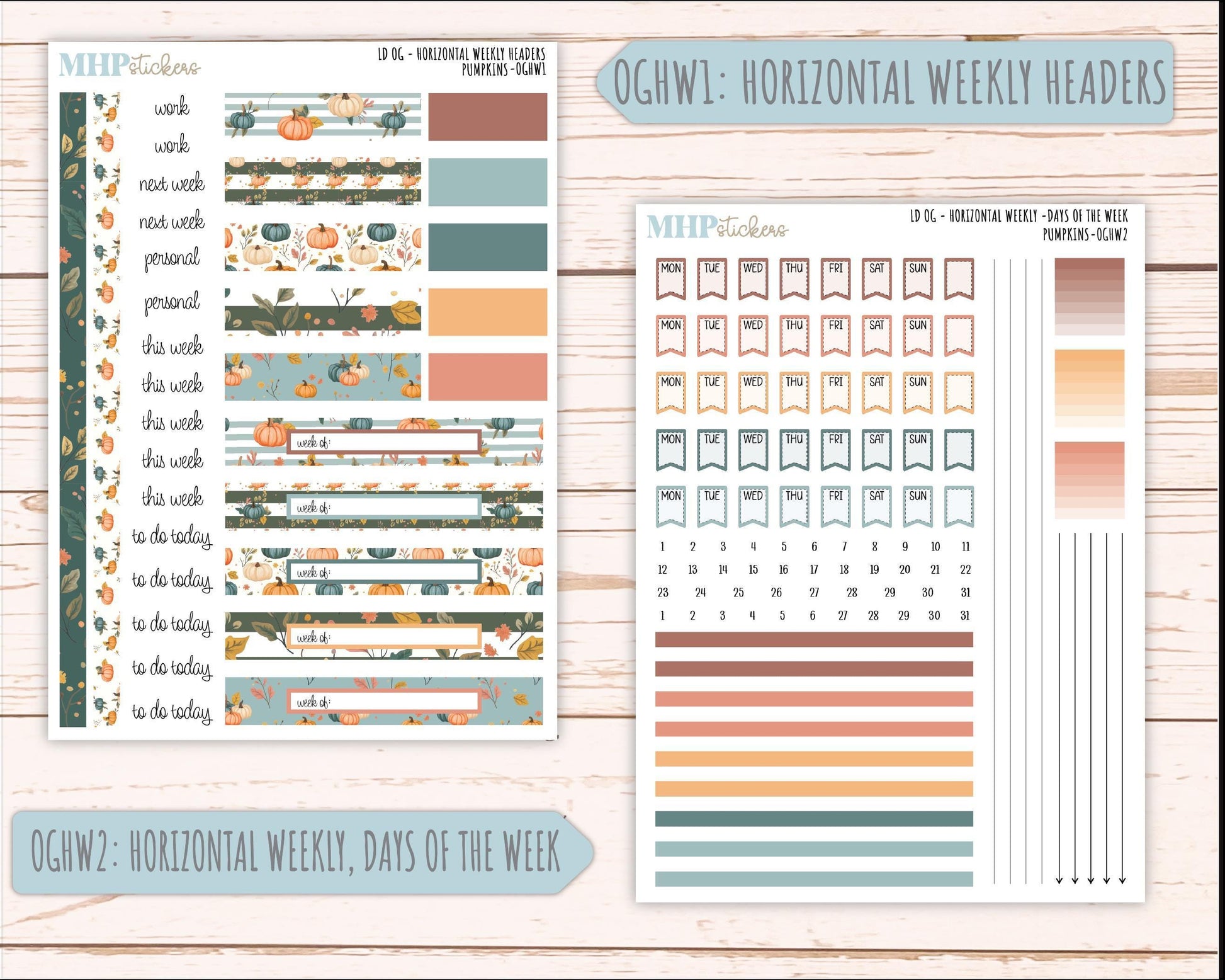 OCTOBER 2025 Stickers for Large size Horizontal & Vertical Laurel Denise Planners. (Formerly Original Size) "Pumpkins" || OG