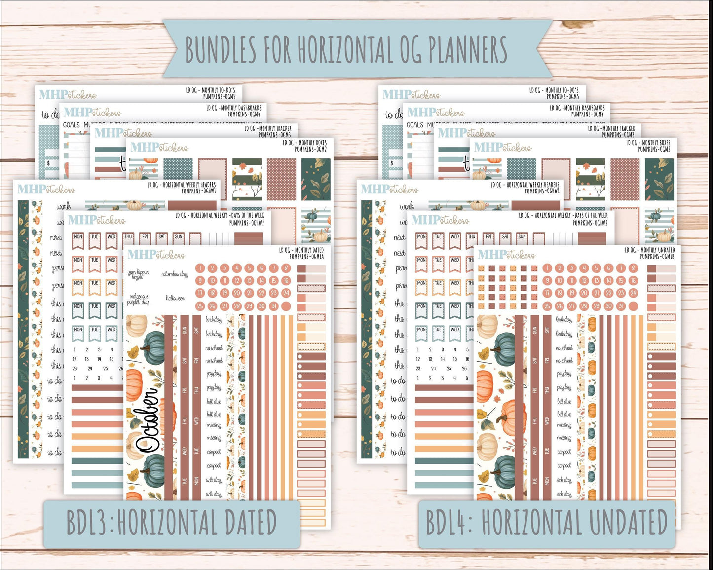OCTOBER 2025 Stickers for Large size Horizontal & Vertical Laurel Denise Planners. (Formerly Original Size) "Pumpkins" || OG