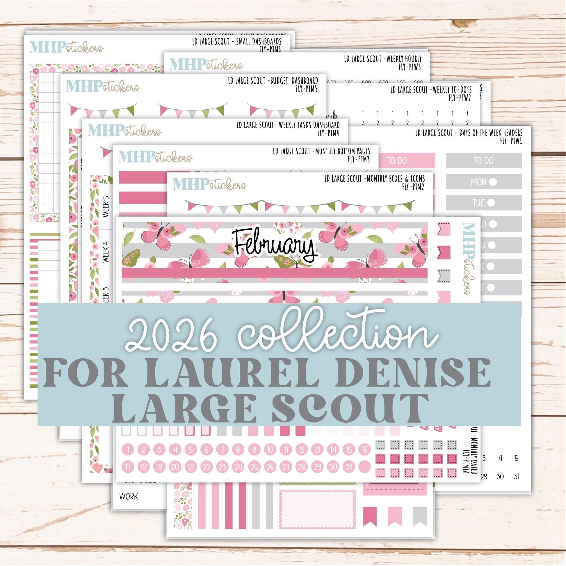 FEBRUARY 2026 Stickers for the Large Scout Planner (formerly Portrait Planner). For Laurel Denise Planners "Fly" ||PT