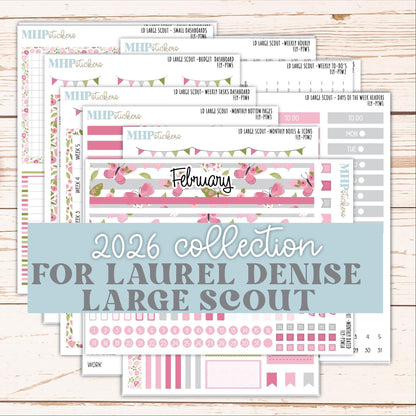 FEBRUARY 2026 Stickers for the Large Scout Planner (formerly Portrait Planner). For Laurel Denise Planners "Fly" ||PT