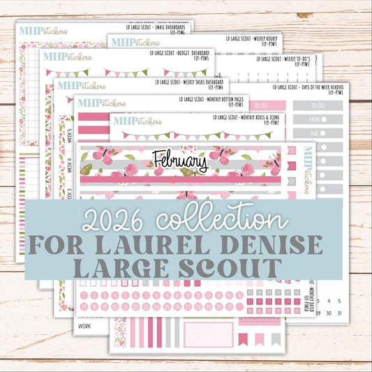 FEBRUARY 2026 Stickers for the Large Scout Planner (formerly Portrait Planner). For Laurel Denise Planners "Fly" ||PT