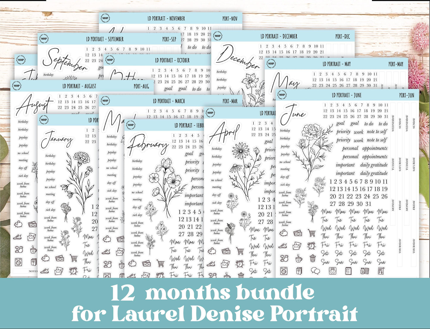 Minimalist Stickers for the Laurel Denise Scout Planner(formerly Portrait Planner). || LD-P