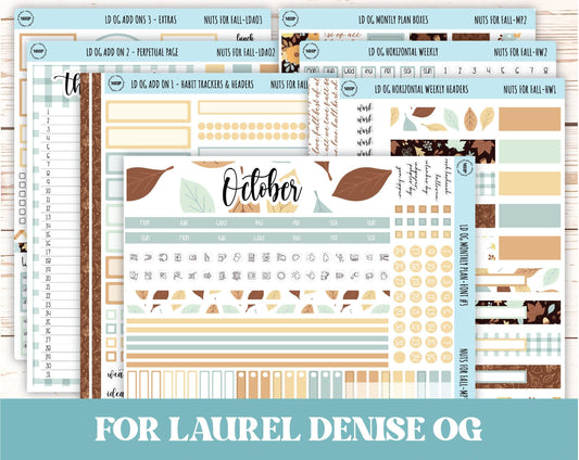 OCTOBER Stickers for Large size Horizontal & Vertical Laurel Denise Planner. (Formerly Original or Standar Size) "Nuts for Fall" || OGNF