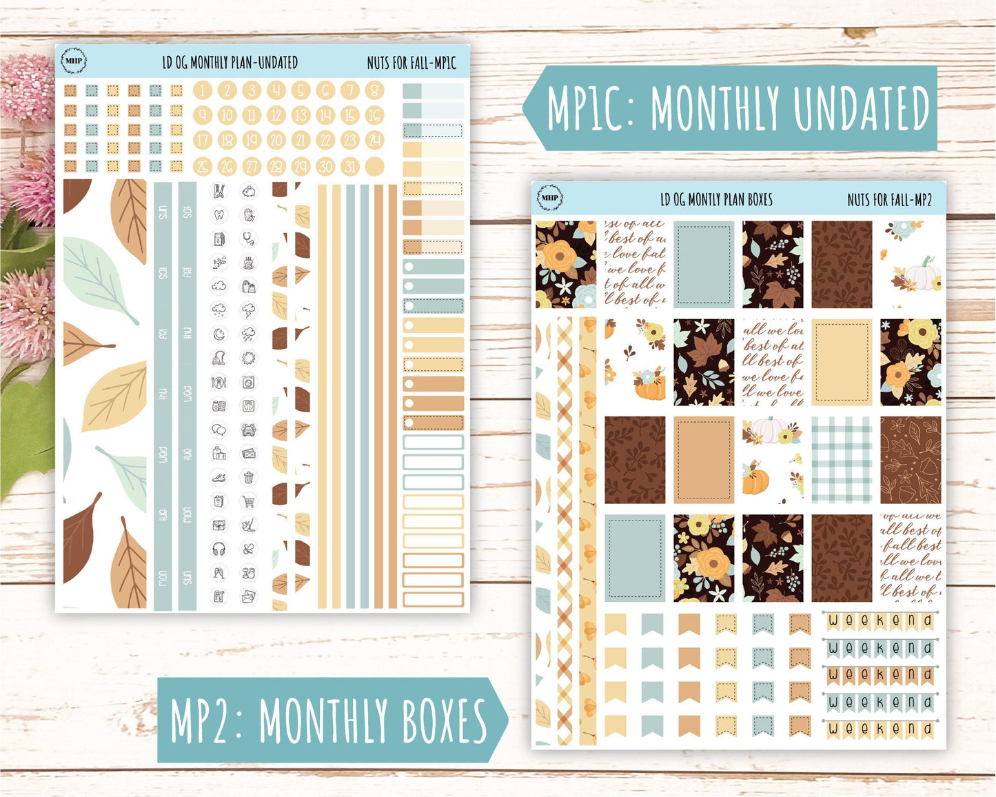 OCTOBER Stickers for Large size Horizontal & Vertical Laurel Denise Planner. (Formerly Original or Standar Size) "Nuts for Fall" || OGNF