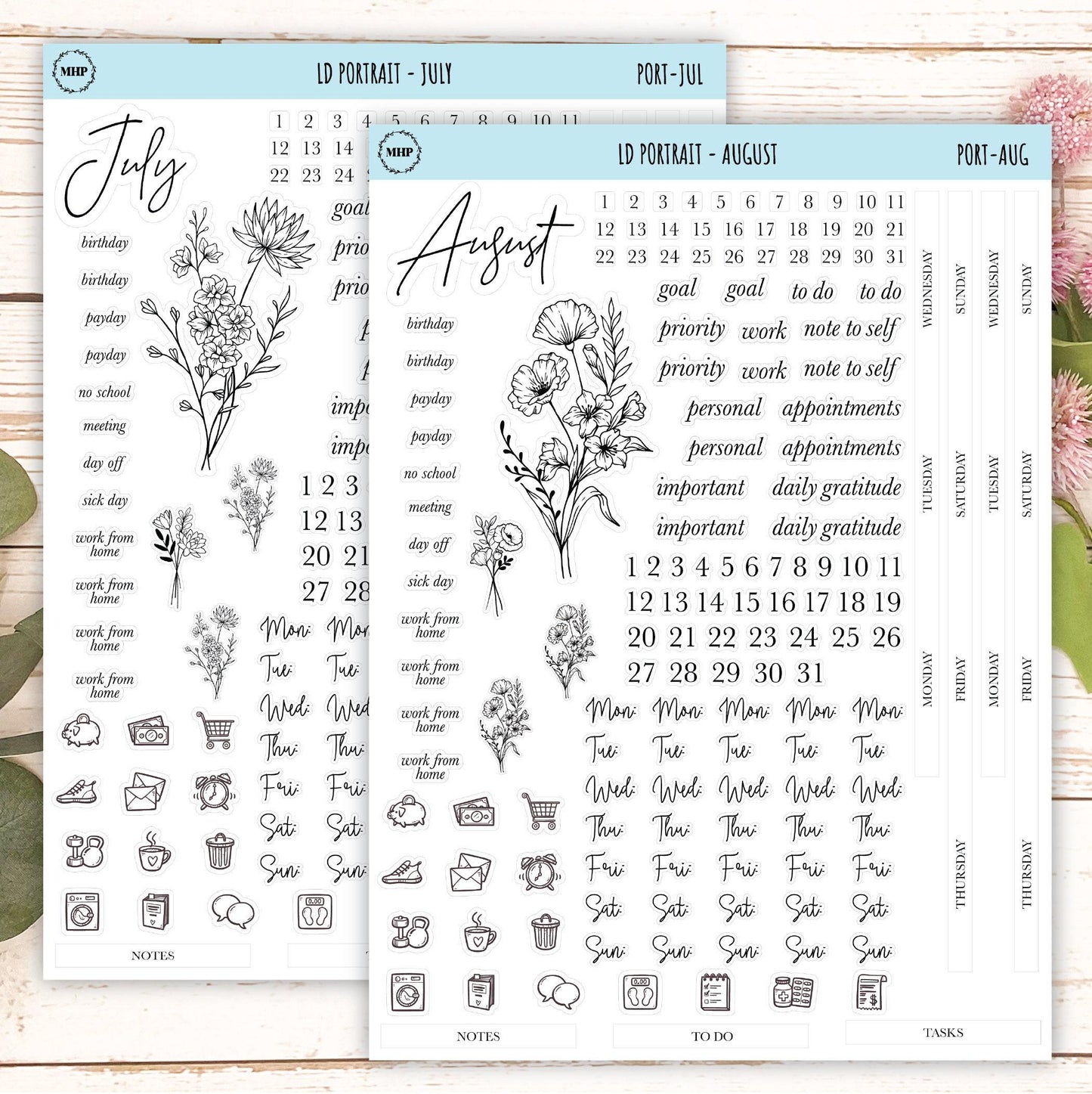 Minimalist Stickers for the Laurel Denise Scout Planner(formerly Portrait Planner). || LD-P