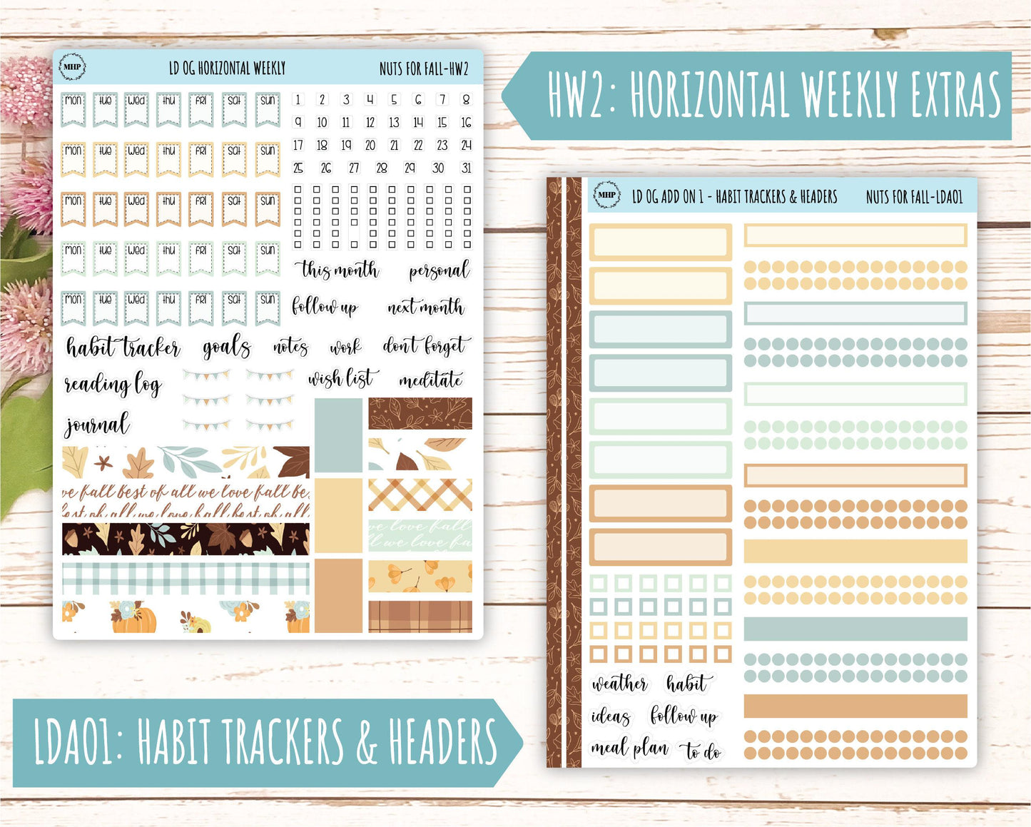 OCTOBER Stickers for Large size Horizontal & Vertical Laurel Denise Planner. (Formerly Original or Standar Size) "Nuts for Fall" || OGNF