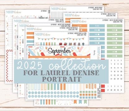 SEPTEMBER 2025 Stickers for The Scout Laurel Denise Planner (formerly Portrait Planner). "School Days" || PT