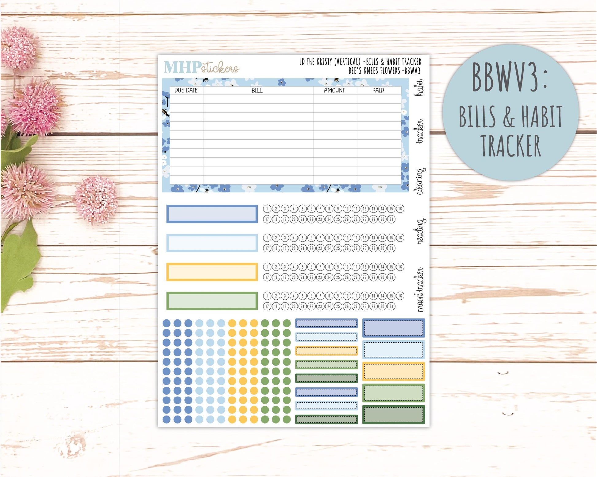 APRIL 2026 Stickers for the Mae & Kristy Laurel Denise Planners (Book Bound Planner) "Bee's Knees Flowers" || BB