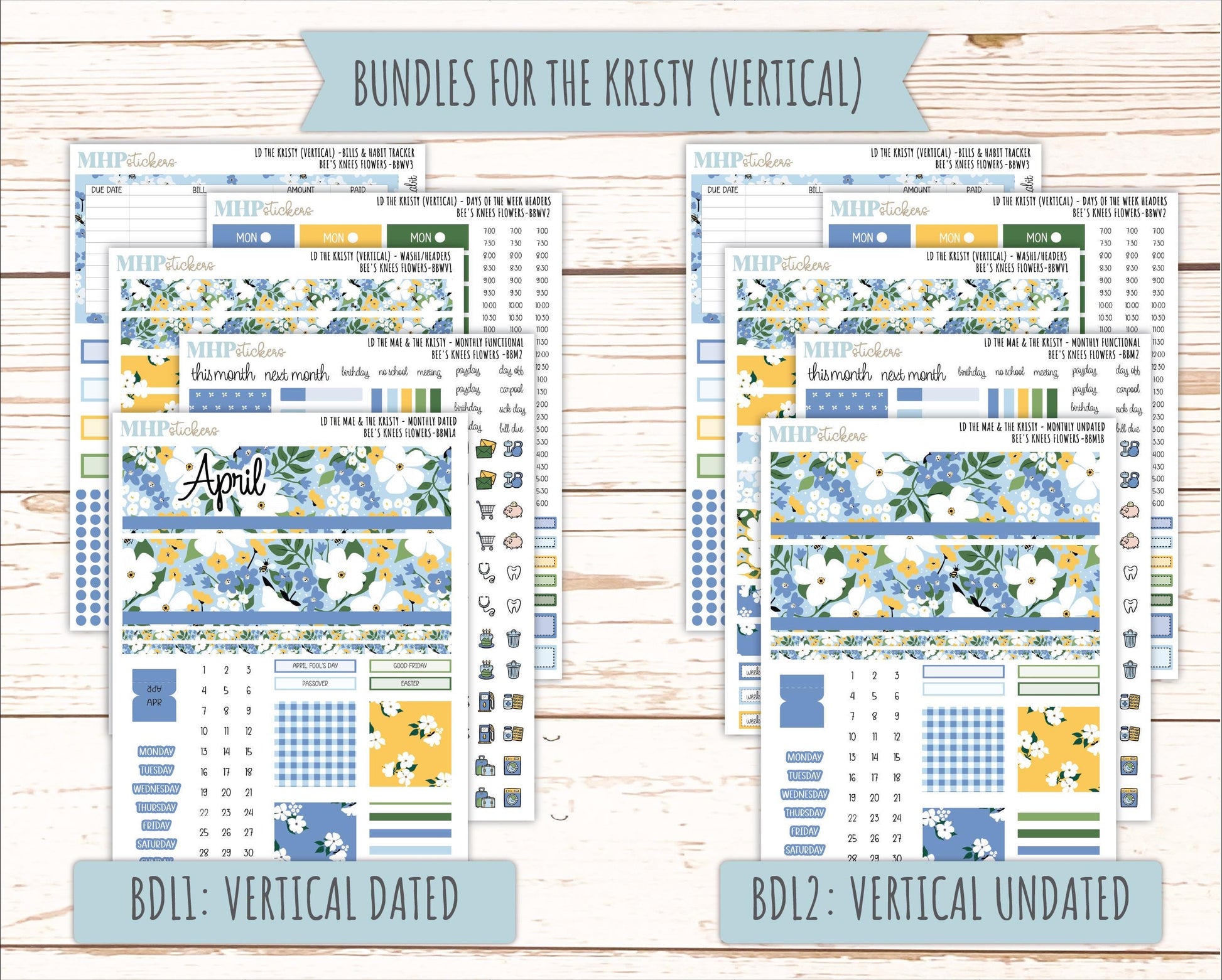APRIL 2026 Stickers for the Mae & Kristy Laurel Denise Planners (Book Bound Planner) "Bee's Knees Flowers" || BB