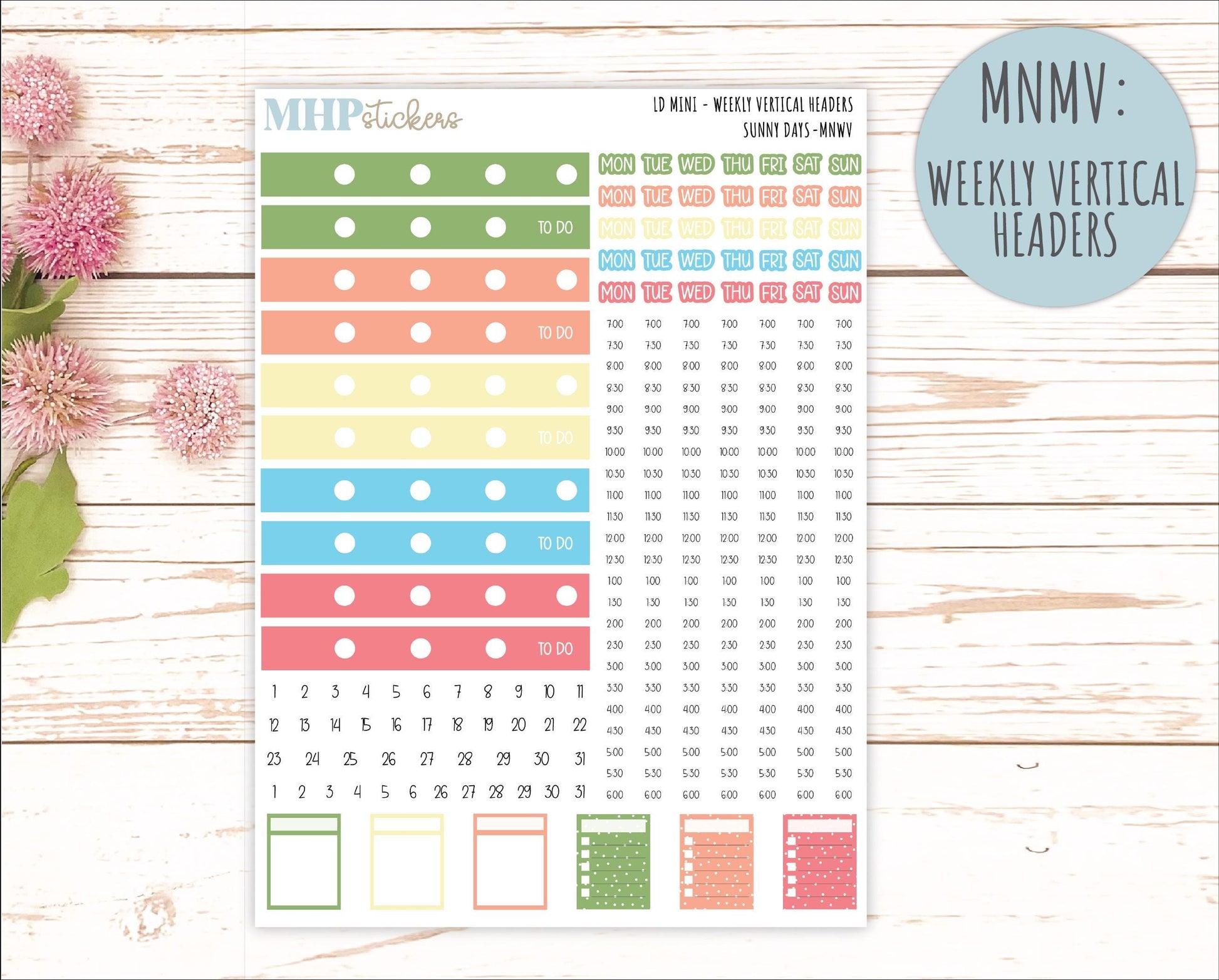 AUGUST 2025 Stickers for Small Horizontal & Vertical Laurel Denise Planners. (Formerly Mini Planner) "Sunny Days" || MNSD