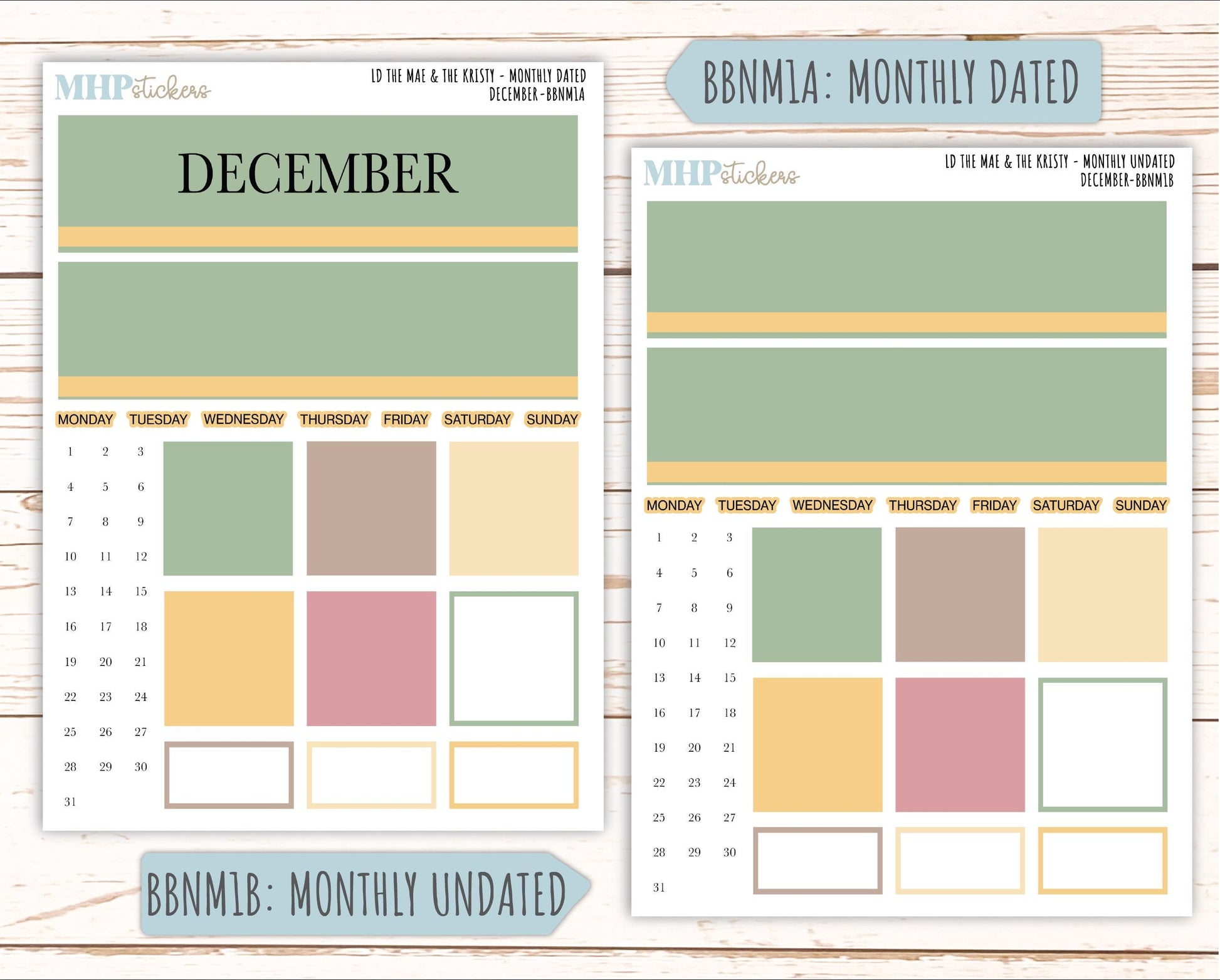 DECEMBER Stickers for The Mae & Kristy Laurel Denise Planners (formerly Book Bound Planner). Neutral Color || BBN