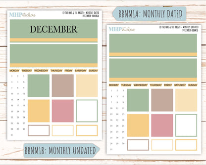 DECEMBER Stickers for The Mae & Kristy Laurel Denise Planners (formerly Book Bound Planner). Neutral Color || BBN