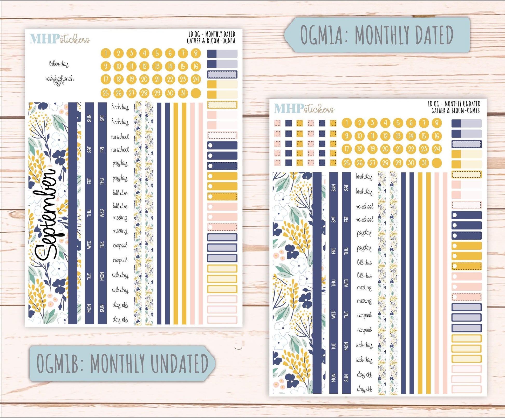 SEPTEMBER 2025 Stickers for Large size Horizontal & Vertical Laurel Denise Planners. (Formerly Original Size) "Gather and Bloom" || OG
