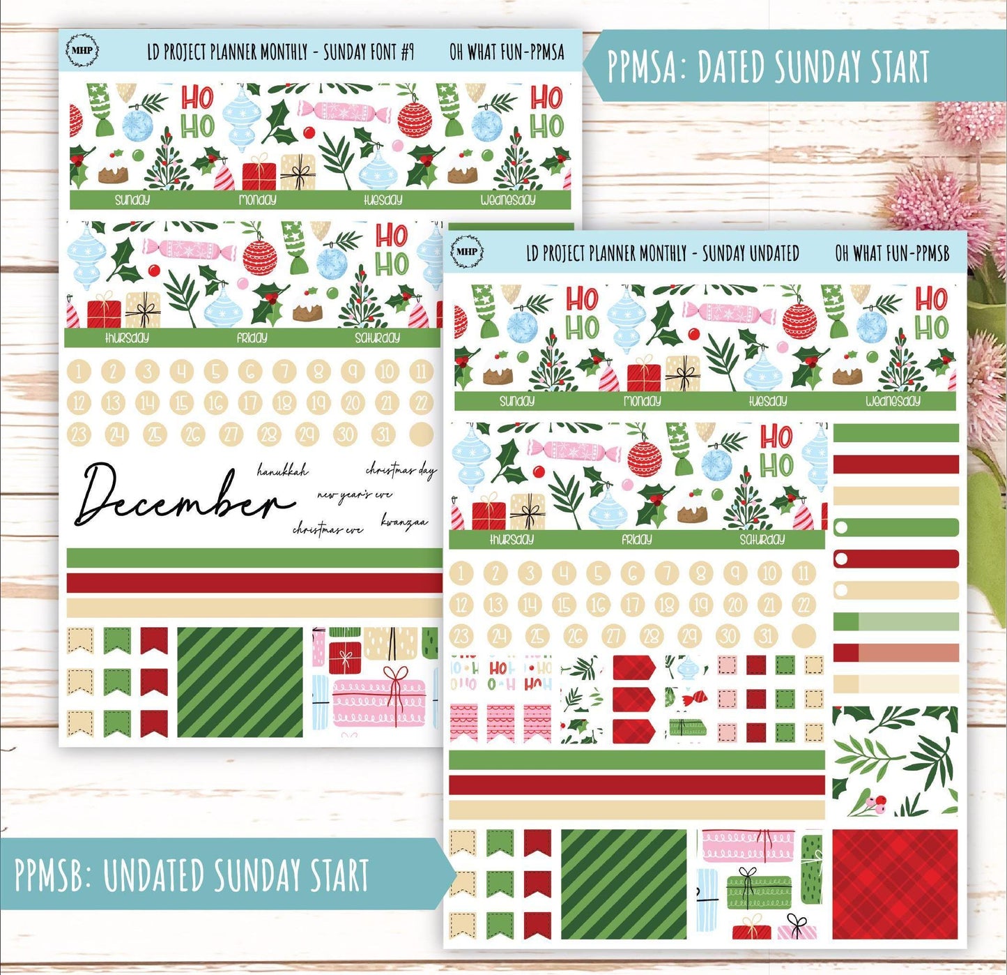 DECEMBER Stickers for The Rose Large Laurel Denise Planner (Formerly Project Planner) "Oh What Fun" || PPWF