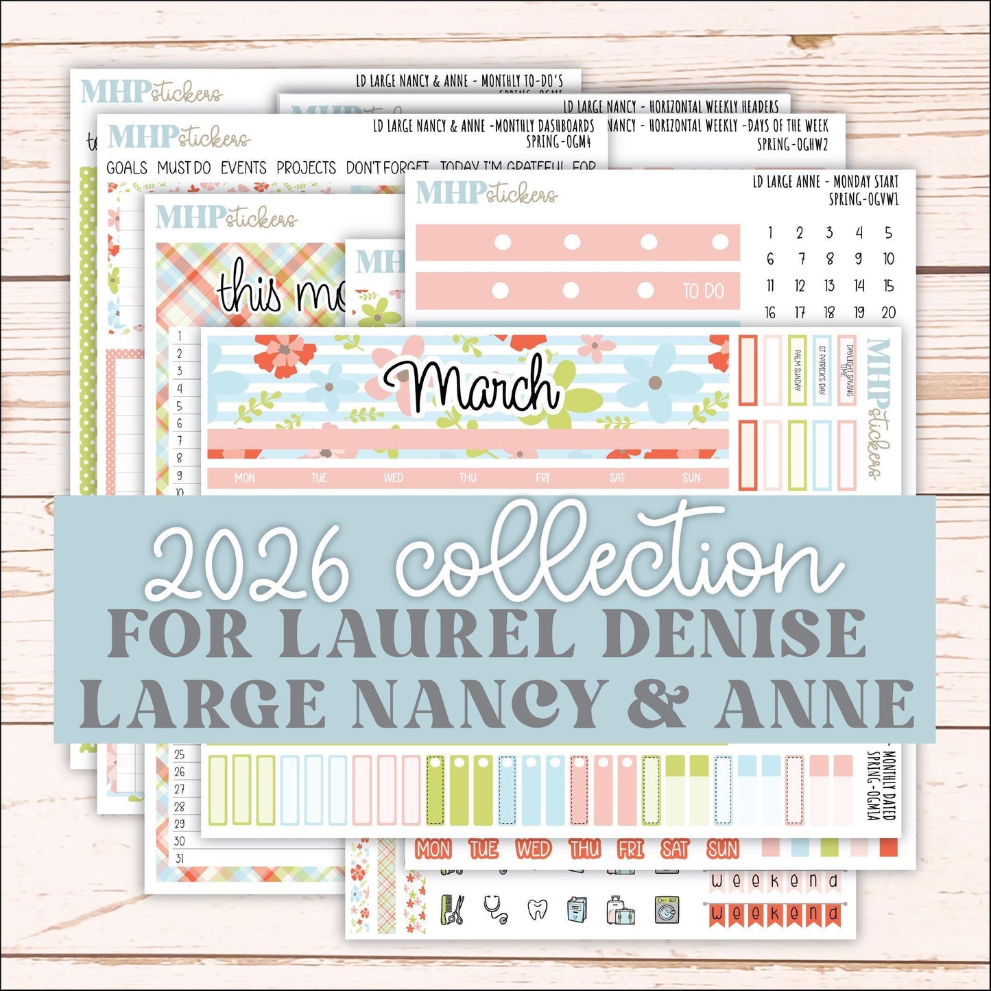 MARCH 2026 Stickers for Large Nancy & Anne Planners (Formerly Original Size). For Laurel Denise Planners. "Spring" || OG