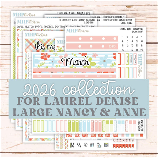 MARCH 2026 Stickers for Large Nancy & Anne Planners (Formerly Original Size). For Laurel Denise Planners. "Spring" || OG