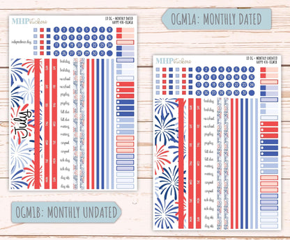 JULY 2025 Stickers for Large size Horizontal & Vertical Laurel Denise Planners. (Formerly Original Size) "Happy 4th" || OGH4