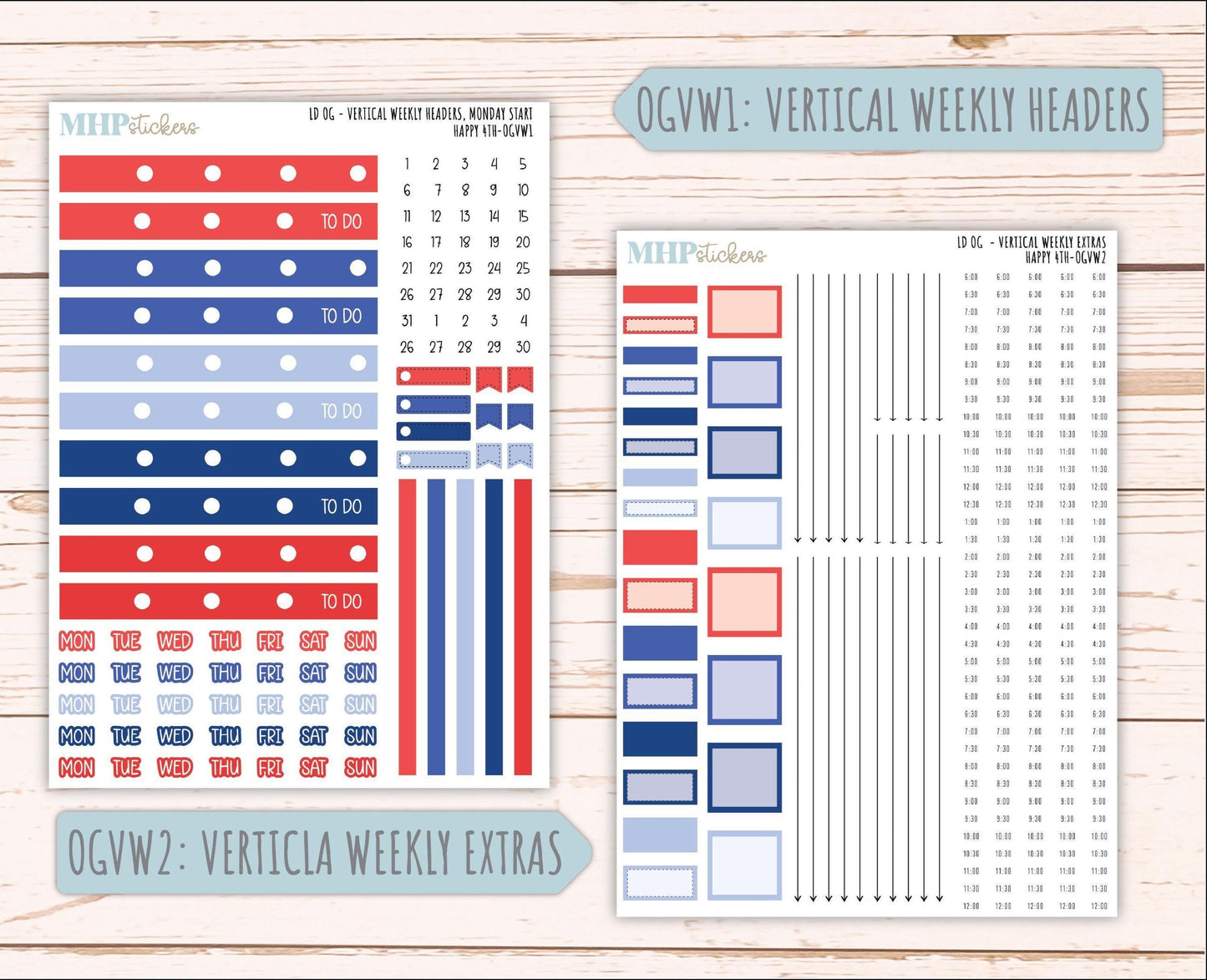 JULY 2025 Stickers for Large size Horizontal & Vertical Laurel Denise Planners. (Formerly Original Size) "Happy 4th" || OGH4